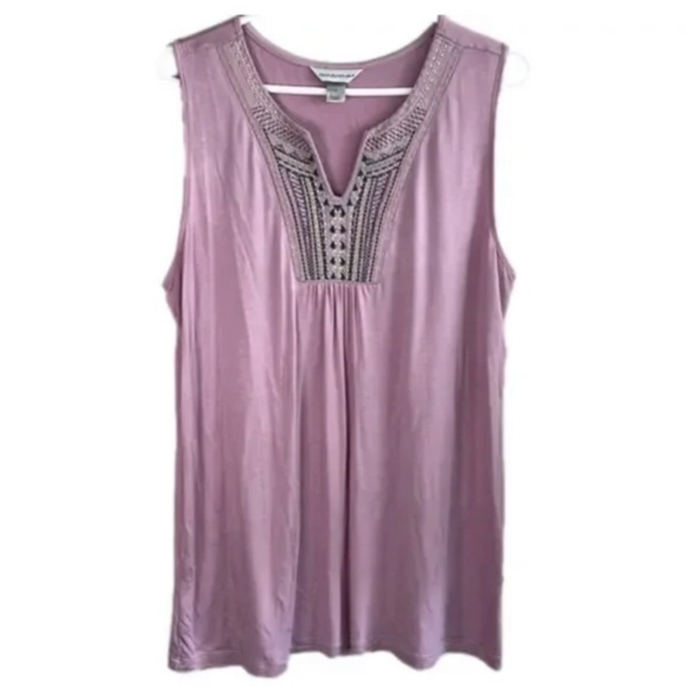 Christopher & Banks Lilac Embroidered Sleeveless Tunic Top L